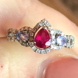 Ruby Diamond and Tanzanite White Gold Ring